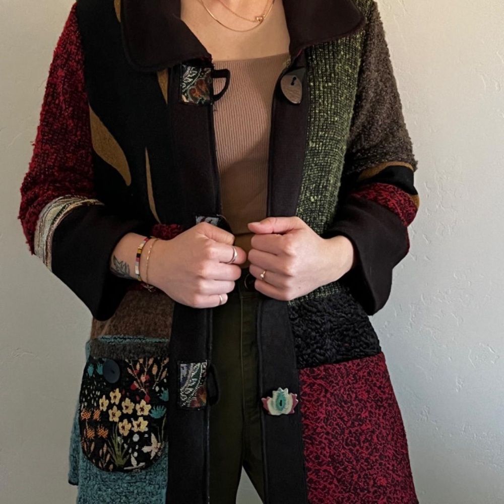 Ali Miles Multicolor Patchwork Cardigan Size Xl - image 1